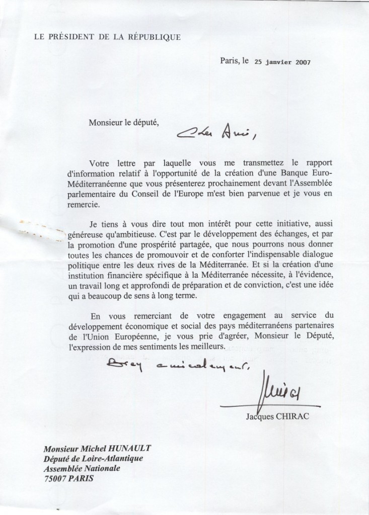 Lettre du Président Jacques Chirac