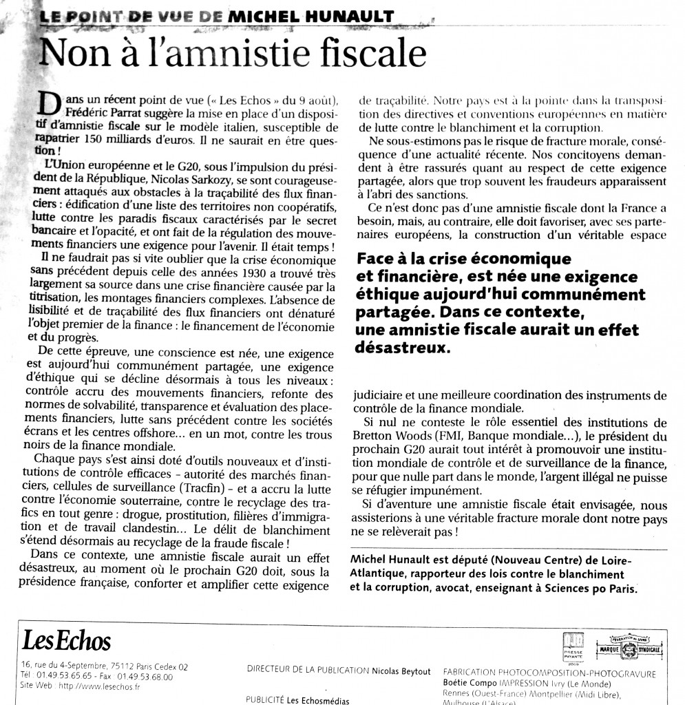 Non à l'amnistie fiscale